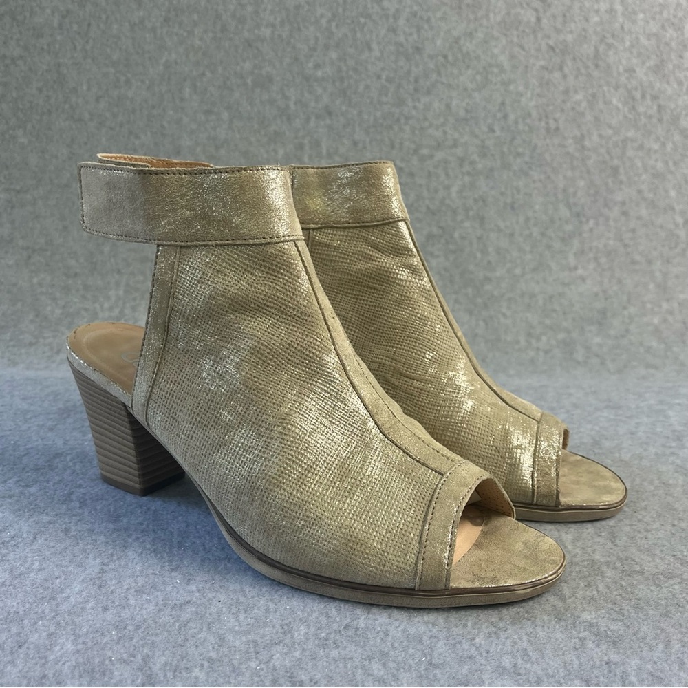 Gabor Metallic Peep Toe Slingback Block Heels 7 Portugal Comfort Metallic